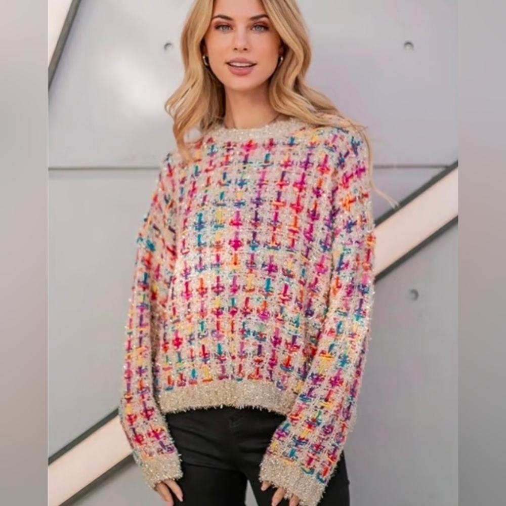 Metallic Colorful Tweed Sweater